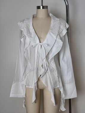 emory park White Ruffled Tie-Front Blouse